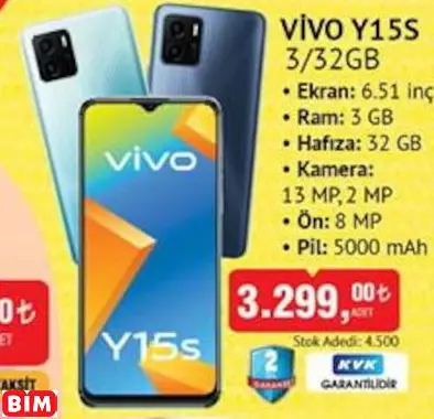 VİVO Y15S 3/32GB CEP TELEFONU